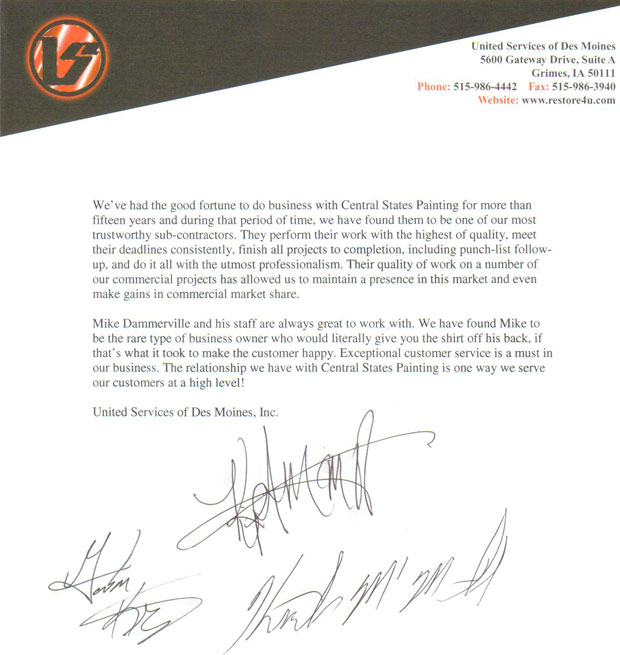 United Services of Des Moines, Inc. Testimonial